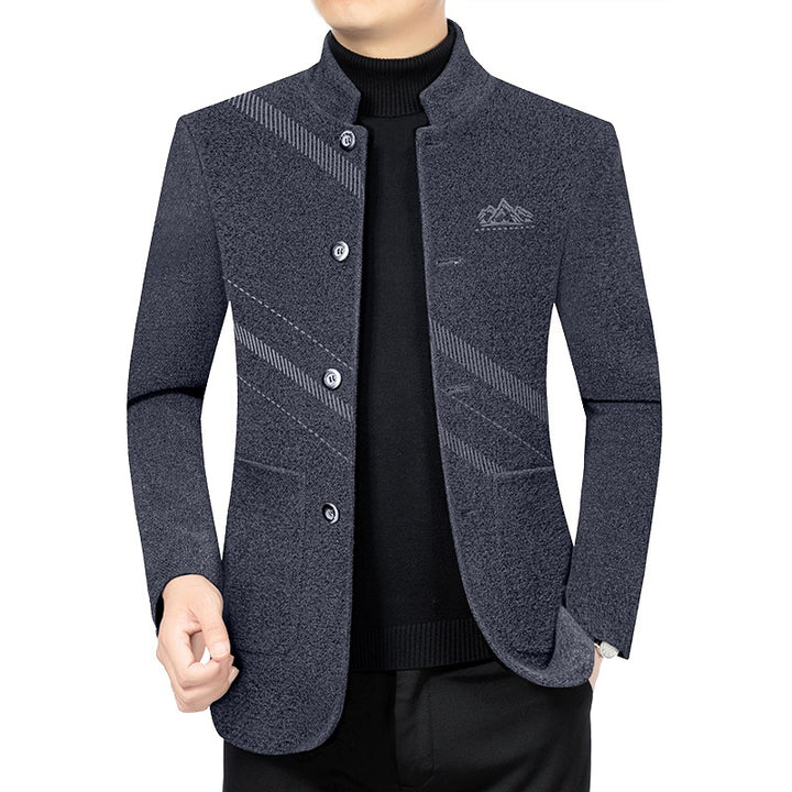 Herren Kurzmantel mit Stehkragen aus Wollmix und diagonalem Struktur-Design Drune