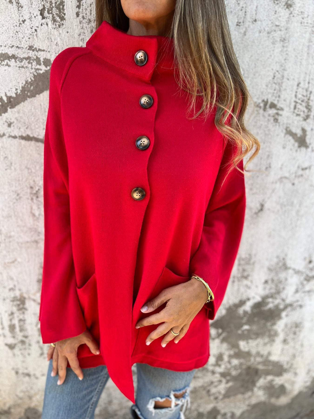 Drune | Turtleneck Knopf Strickstrickjacke Jacke