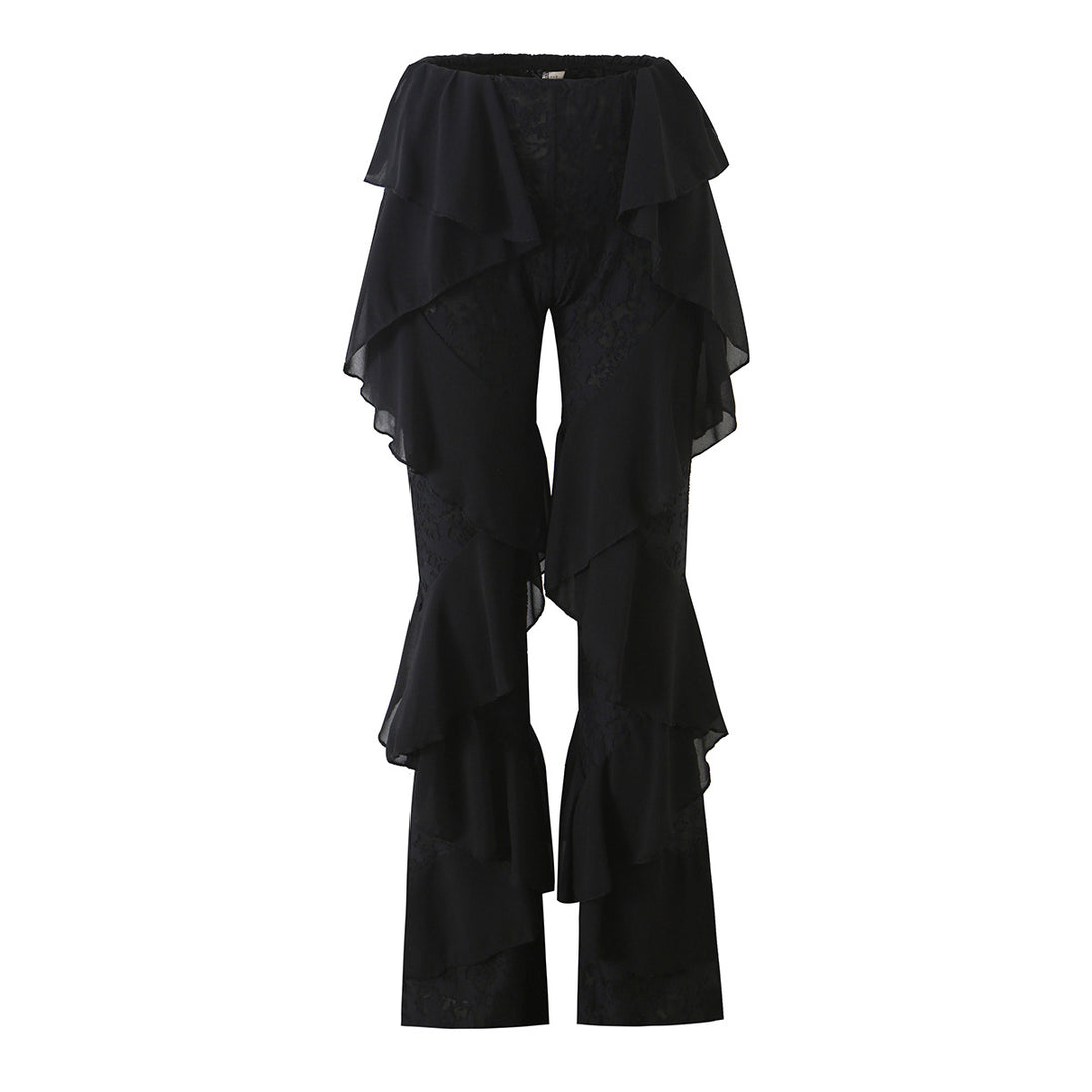 Damen Rüschenhose mit Spitze, ausgestelltem Schlag und mehrlagigen Chiffon-Volants Drune