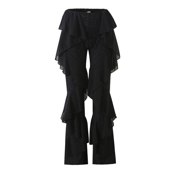 Damen Rüschenhose mit Spitze, ausgestelltem Schlag und mehrlagigen Chiffon-Volants Drune