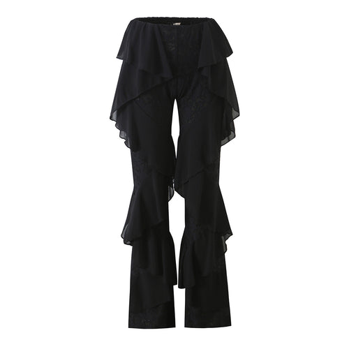 Damen Rüschenhose mit Spitze, ausgestelltem Schlag und mehrlagigen Chiffon-Volants Drune