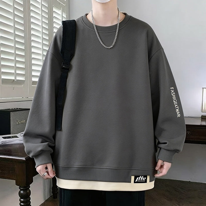 Herren Oversize‑Sweatshirt mit kontrastierenden Ärmeln, Rundhalsausschnitt & Labelpatch Drune