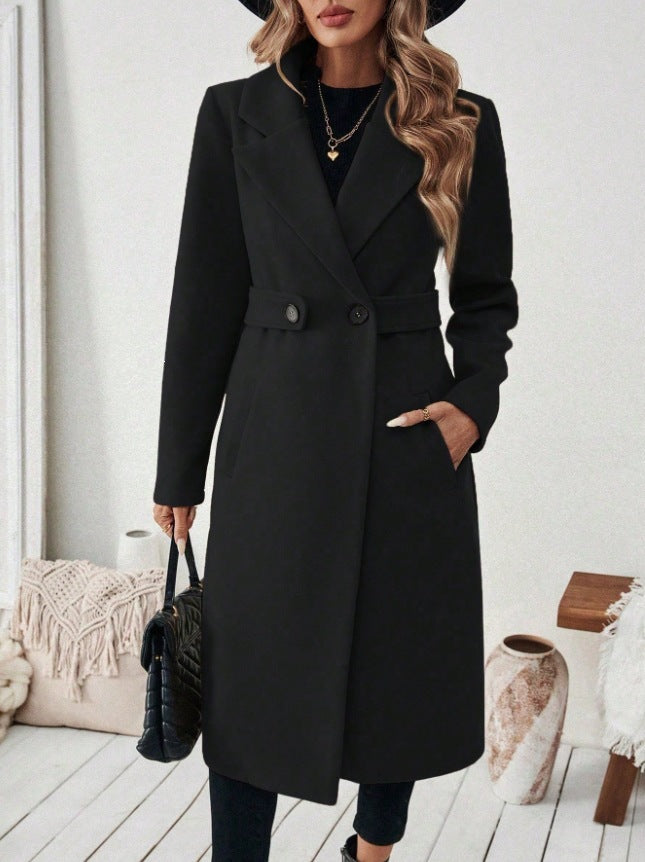 Damen Longline-Mantel mit Reverskragen und Pattentaschen-Detail Drune