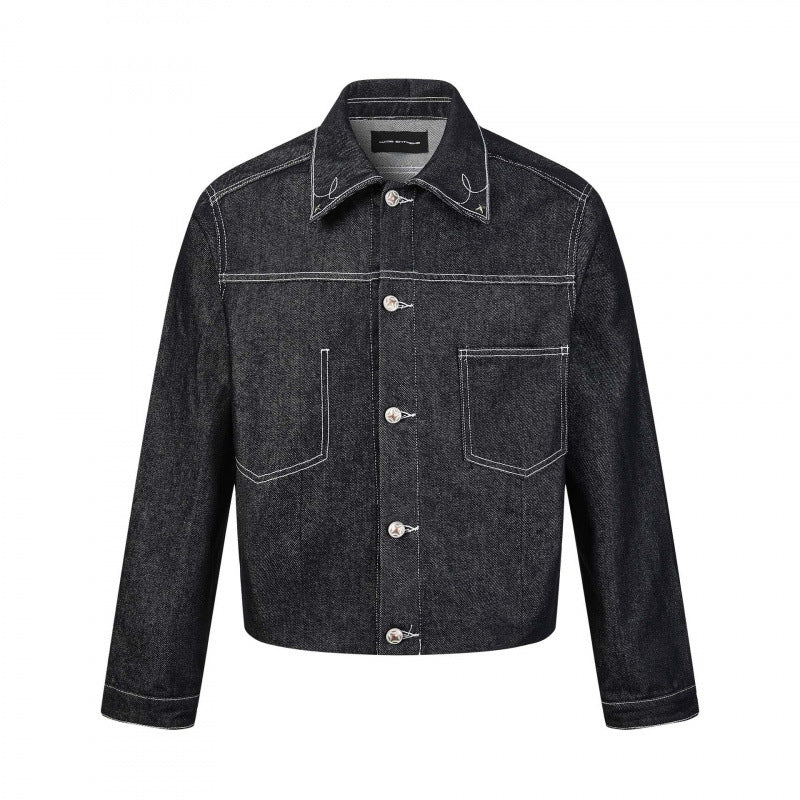 Herren Kastige Denimjacke mit kontrastierender Steppnaht und aufgesetzten Brusttaschen Drune