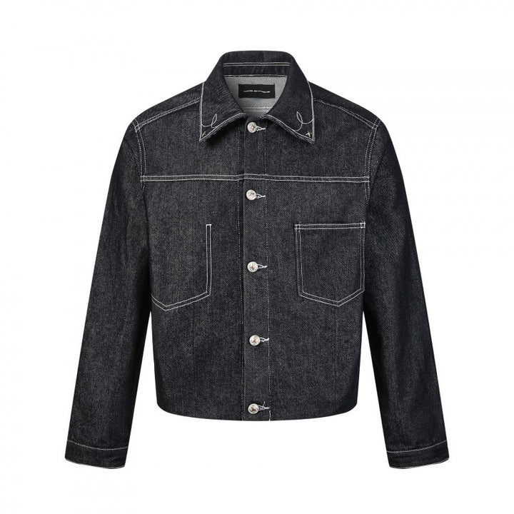 Herren Kastige Denimjacke mit kontrastierender Steppnaht und aufgesetzten Brusttaschen Drune