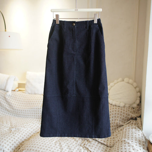 Damen Jeans-Midirock mit elastischem Bund Drune