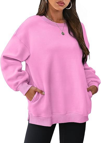 Damen nan lässiger Oversize-Sweatpullover mit seitlichen Eingrifftaschen, geripptem Saum und überschnittener Schulter Drune