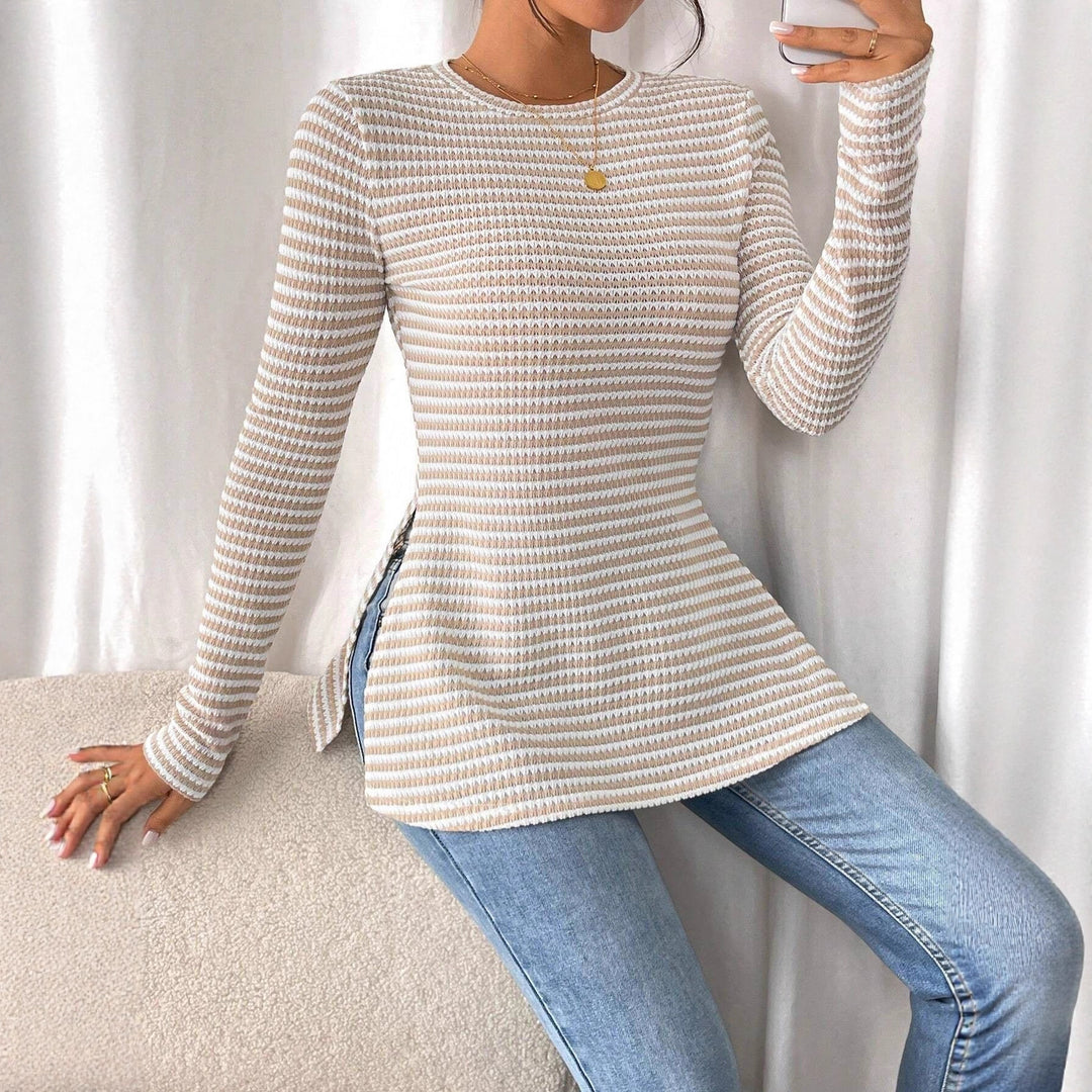 Damen Langarmshirt mit modernem Strickmuster und seitlichen Schlitzen Drune