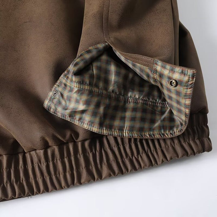 Herren Oversize Fieldjacke aus Veloursoptik mit hohem Kragen, Pattentaschen und elastischem Saum Drune