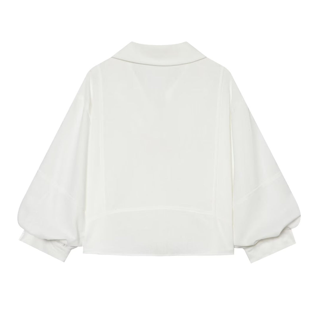 Damen Oversize-Hemdbluse mit Kentkragen, Ballonärmeln und kastiger Silhouette Drune