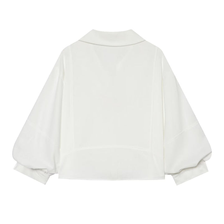 Damen Oversize-Hemdbluse mit Kentkragen, Ballonärmeln und kastiger Silhouette Drune