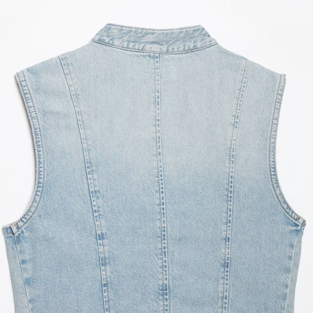 Damen Jeansweste im Military-Look mit Stehkragen und dekorativer Druckknopfleiste Drune