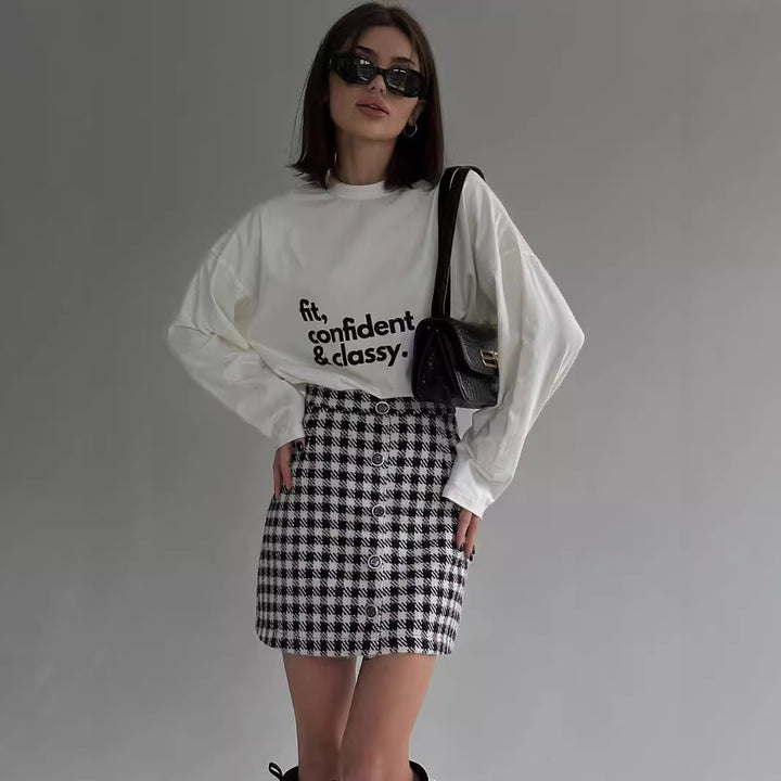 Damen lässiges Longsleeve mit Statement-Druck Drune