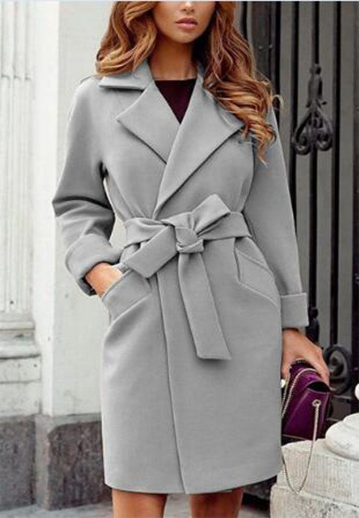 Damen Eleganter Trenchcoat mit Gürtel und praktischen Taschen Drune