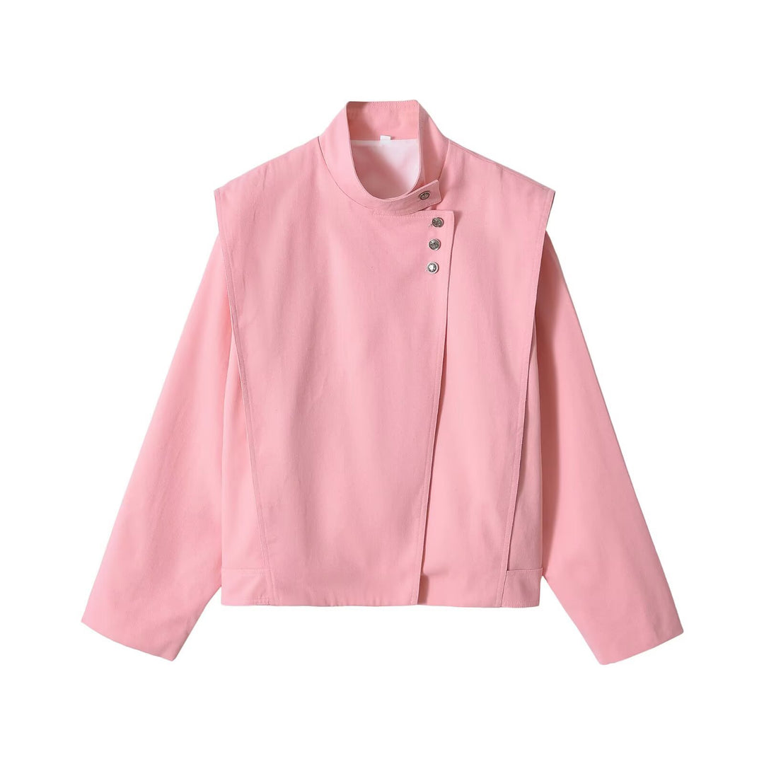 Damen Asymmetrische Kurzjacke mit Stehkragen und überlappender Schulterpasse Drune
