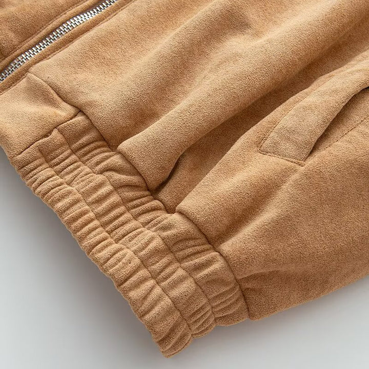 Damen Kurzjacke aus Velourslederoptik mit Reißverschluss und elastischem Saum Drune