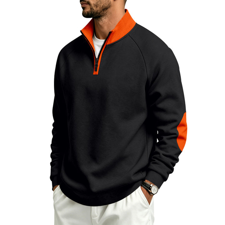 Herren Halbzip-Pullover mit Stehkragen und Ellbogen-Patches Drune
