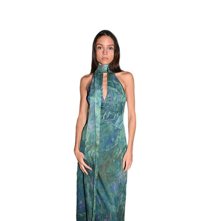 Damen Elegantes Maxikleid mit modernem Kragen und fließendem Schnitt Drune