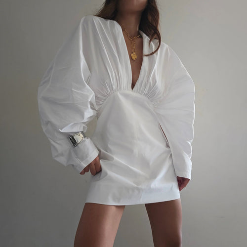 Damen Wickelkleid mit innovativem V-Ausschnitt und voluminösen Ärmeln Drune