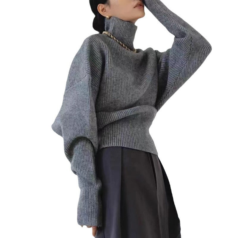 Damen modischer Rollkragenpullover mit strukturiertem Strickmuster und weiten Ärmeln Drune