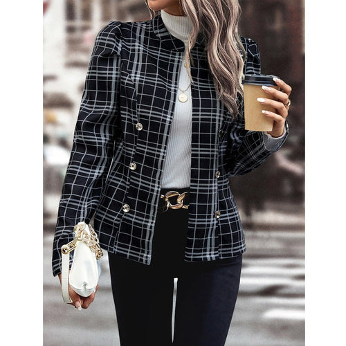 Damen Karierte Blazerjacke mit funktionalen Knopfdetails Drune