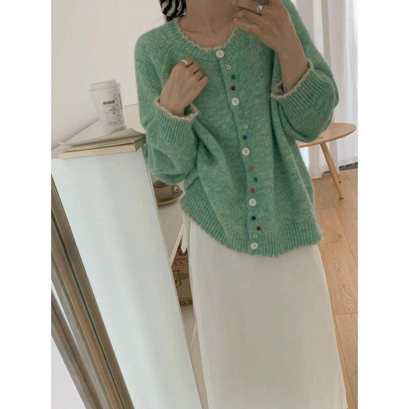 Damen kuscheliger Cardigan mit bunten Knopfdetails und legerem Schnitt Drune