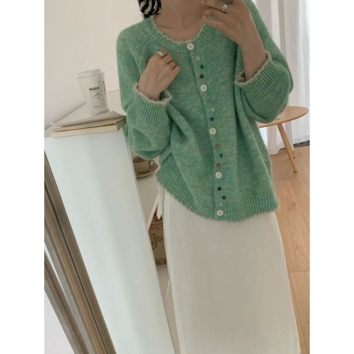 Damen kuscheliger Cardigan mit bunten Knopfdetails und legerem Schnitt Drune