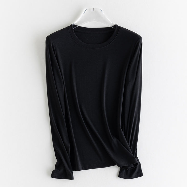 Damen Feines Longsleeve aus elastischem Modal-Jersey mit Rundhalsausschnitt und figurumspielendem Fall Drune
