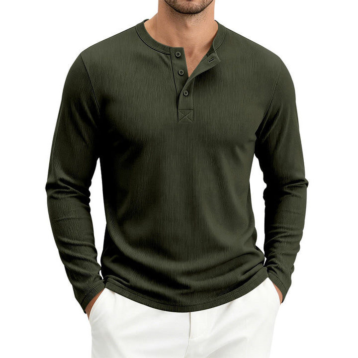 Herren Henley-Langarmshirt aus Soft-Waffeljersey mit leichtem Stretch und flacher Knopfleiste Drune