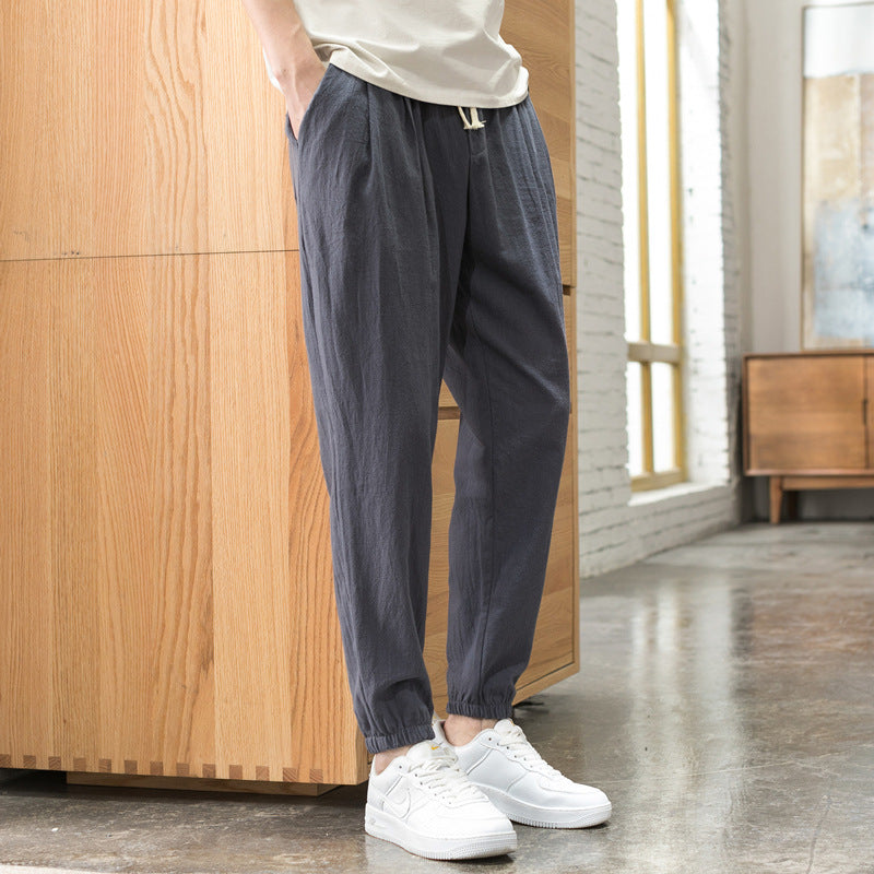 Herren Relaxed-Fit Leinenmix Jogginghose mit Bundfalten, Kordelzug und elastischen Beinabschlüssen Drune
