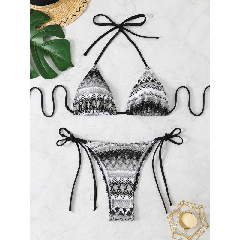 Damen Triangel-Bikini-Set mit farbenfrohem Ethno-Muster Drune