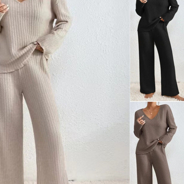 Damen Lässiges Strickoberteil und Hosen Set Drune