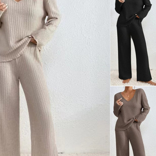 Damen Lässiges Strickoberteil und Hosen Set Drune