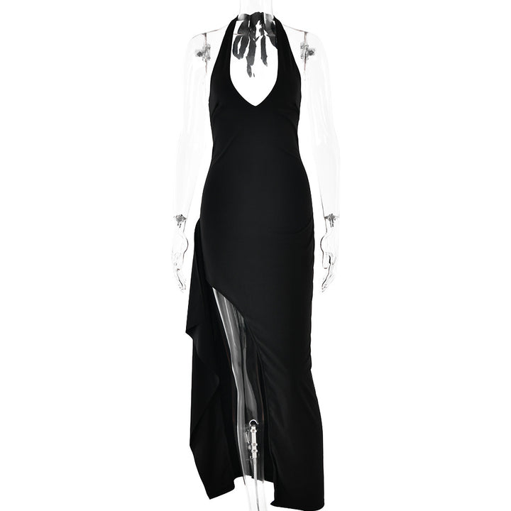 Damen Elegantes Maxikleid mit tiefem V-Ausschnitt und asymmetrischer Drapierung Drune