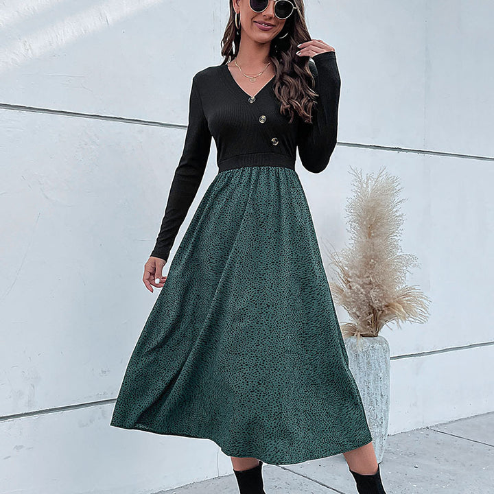 Damen Elegantes Maxikleid mit V-Ausschnitt und Taillengürtel Drune