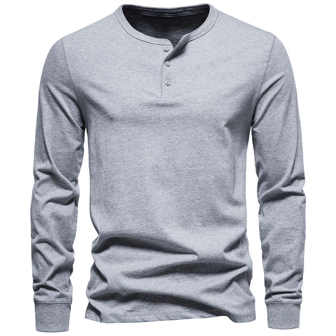 Herren Langärmliges Henley‑Shirt aus Baumwollmix mit dreifacher Knopfleiste und schmaler Silhouette Drune