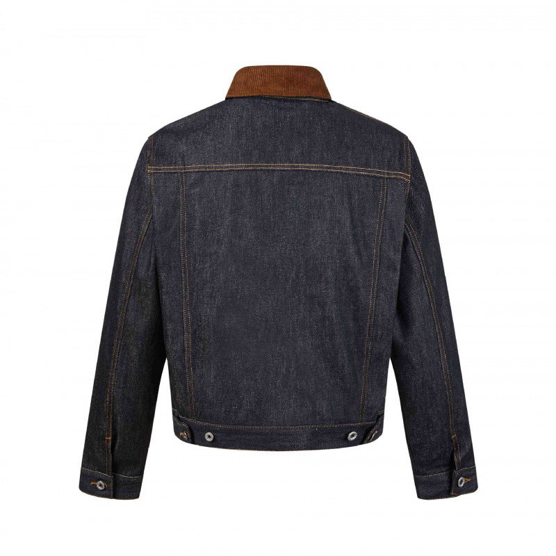 Herren Boxy Denim-Jacke mit Cordkragen und kariertem Futter Drune