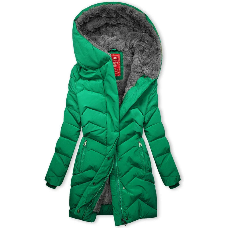Damen Lange gefütterte Winterjacke mit hohem Kragen und kuscheligem Innenfutter Drune