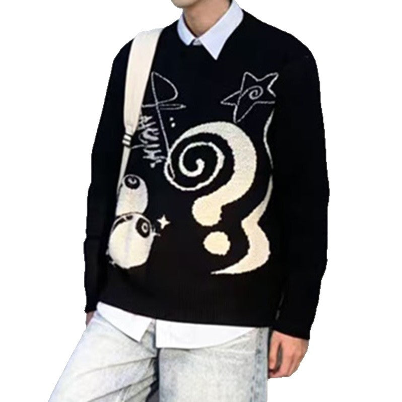 Damen Lässiger Grobstrickpullover mit einzigartigem Kunstmotiv Drune