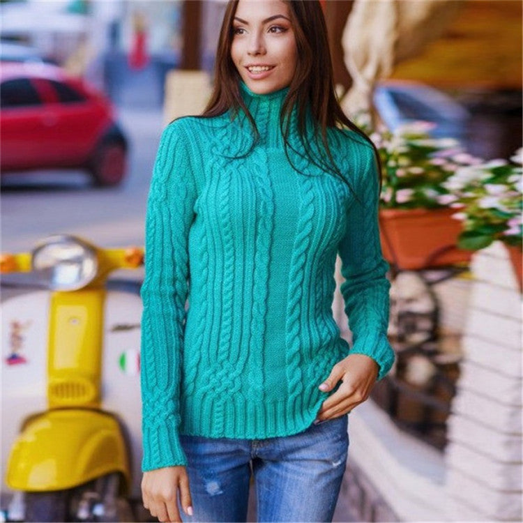 Damen Pullover mit hohem Kragen und Zopfmuster Drune