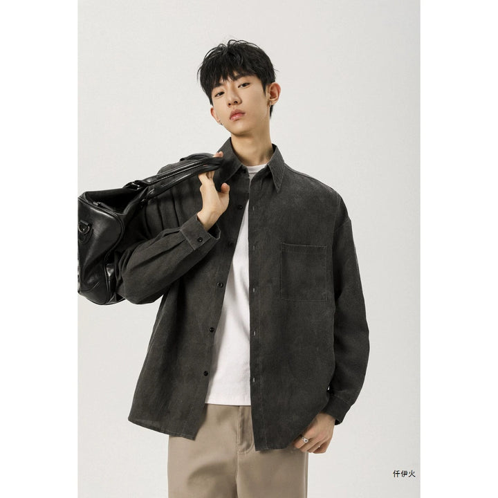 Herren Oversized Leinenoptik Hemd mit Brusttasche Drune
