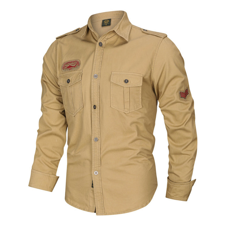 Herren nan Feldhemd aus Baumwoll-Twill mit Schulterklappen, aufgesetzten Brusttaschen und dezenter Patch-Verzierung Drune