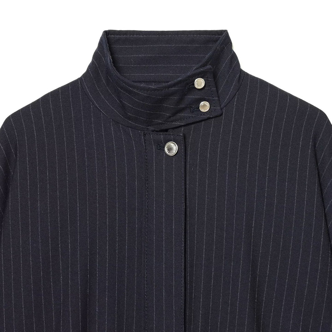 Damen Kurze Nadelstreifen-Blousonjacke mit Stehkragen, Ballonärmeln und elastischem Saum Drune