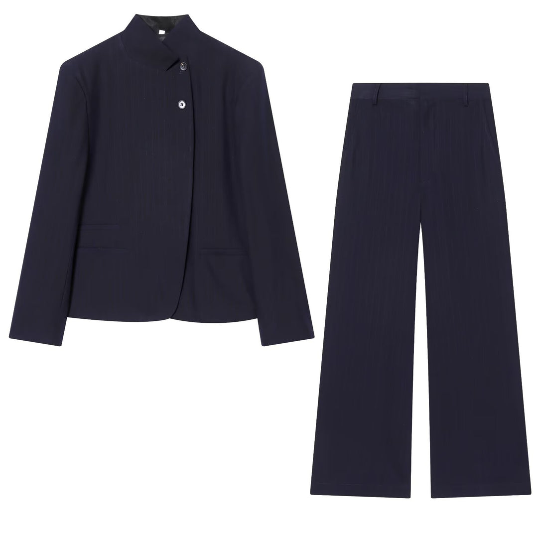 Damen Minimalistischer Kurzblazer mit Stehkragen und verdeckter Zweiknopf-Leiste Drune