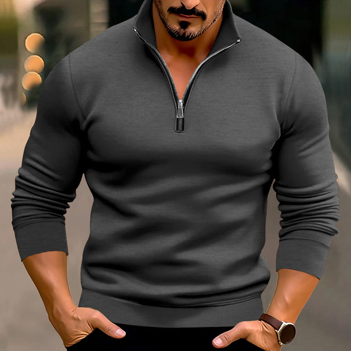Herren nan taillierter Feinstrickpullover mit kurzem Reißverschluss und Stehkragen Drune
