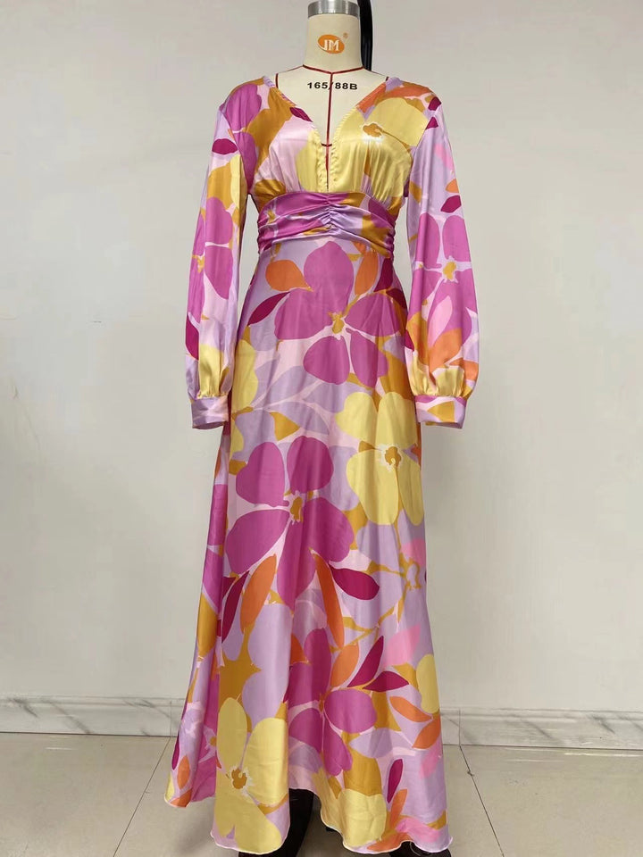 Damen Elegantes Maxi-Jumpsuit mit floralen Mustern und tiefem V-Ausschnitt Drune