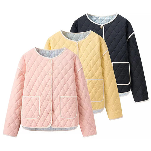 Damen nan gesteppte Übergangsjacke mit Rundhalsausschnitt oversized Eingrifftaschen und kontrastpaspel Drune