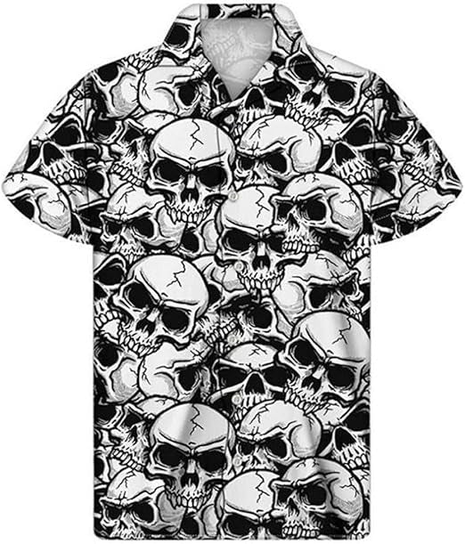 Herren Kurzarmhemd mit kreativem Totenkopf-Design und atmungsaktivem Stoff Drune