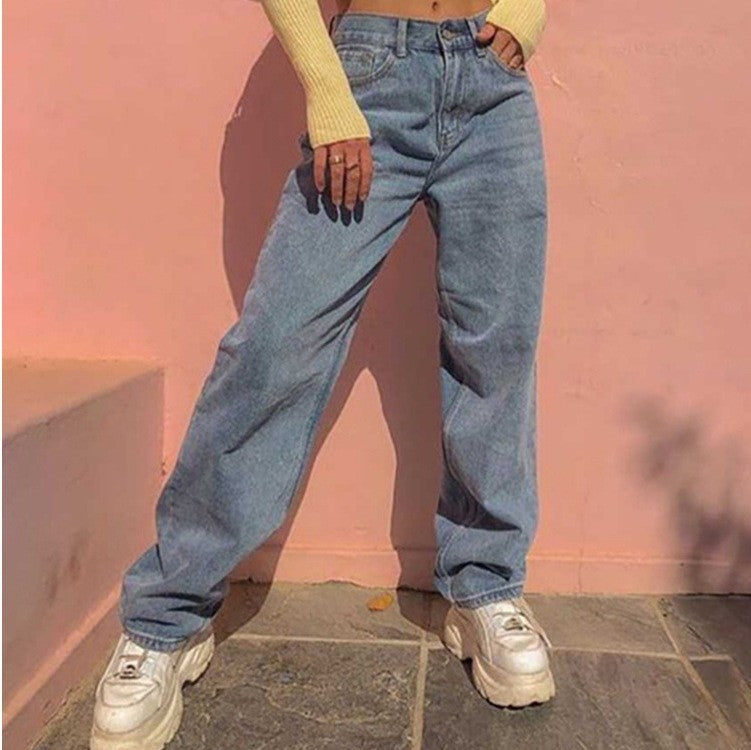 Drune | Damen Retro Inspirierte Weite Beinform Denim Blaue Jeans