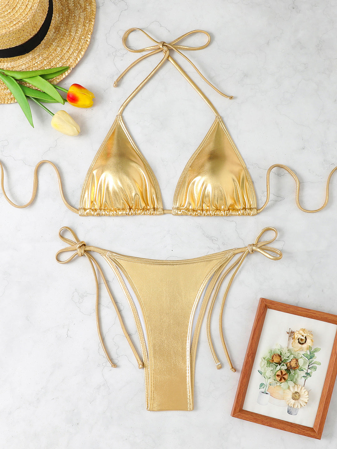 Damen Metallic Triangel-Bikini Drune